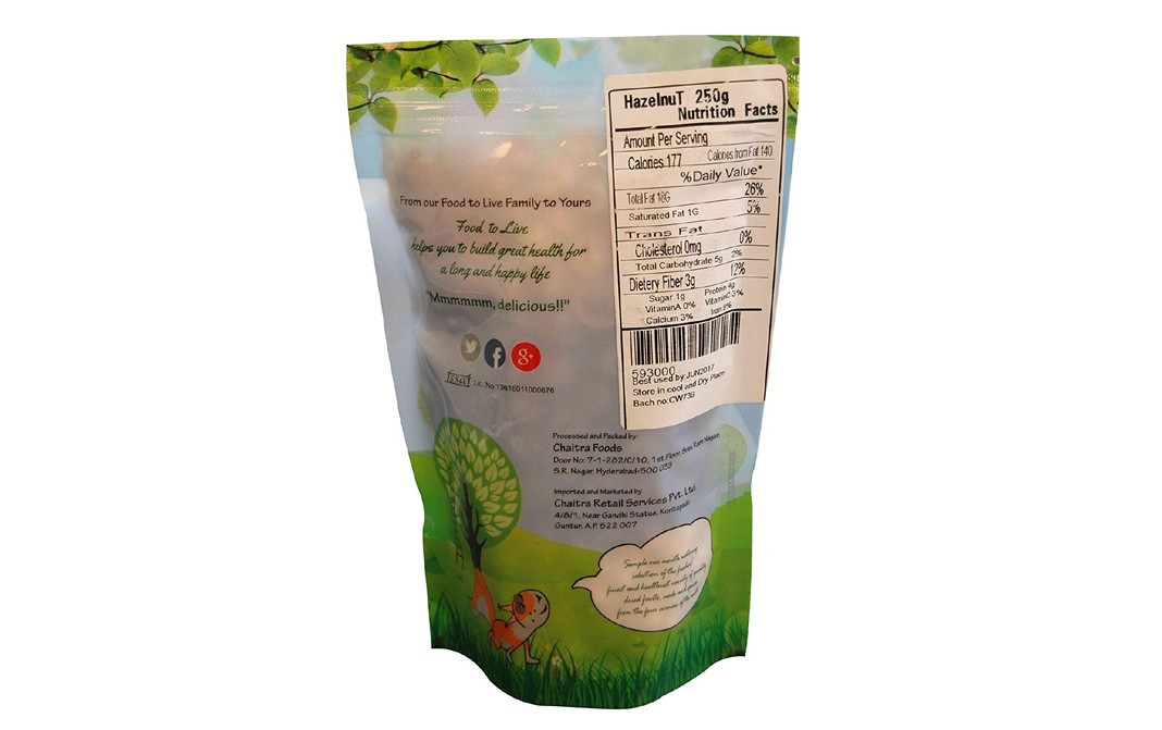 Food to Live Hazelnuts    Pack  250 grams